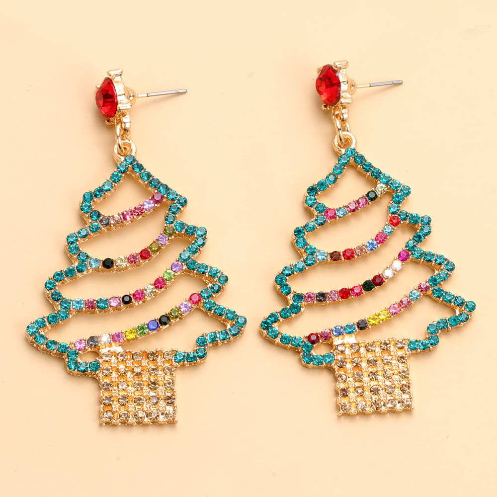 Rhinestone Alloy Christmas Tree Earrings