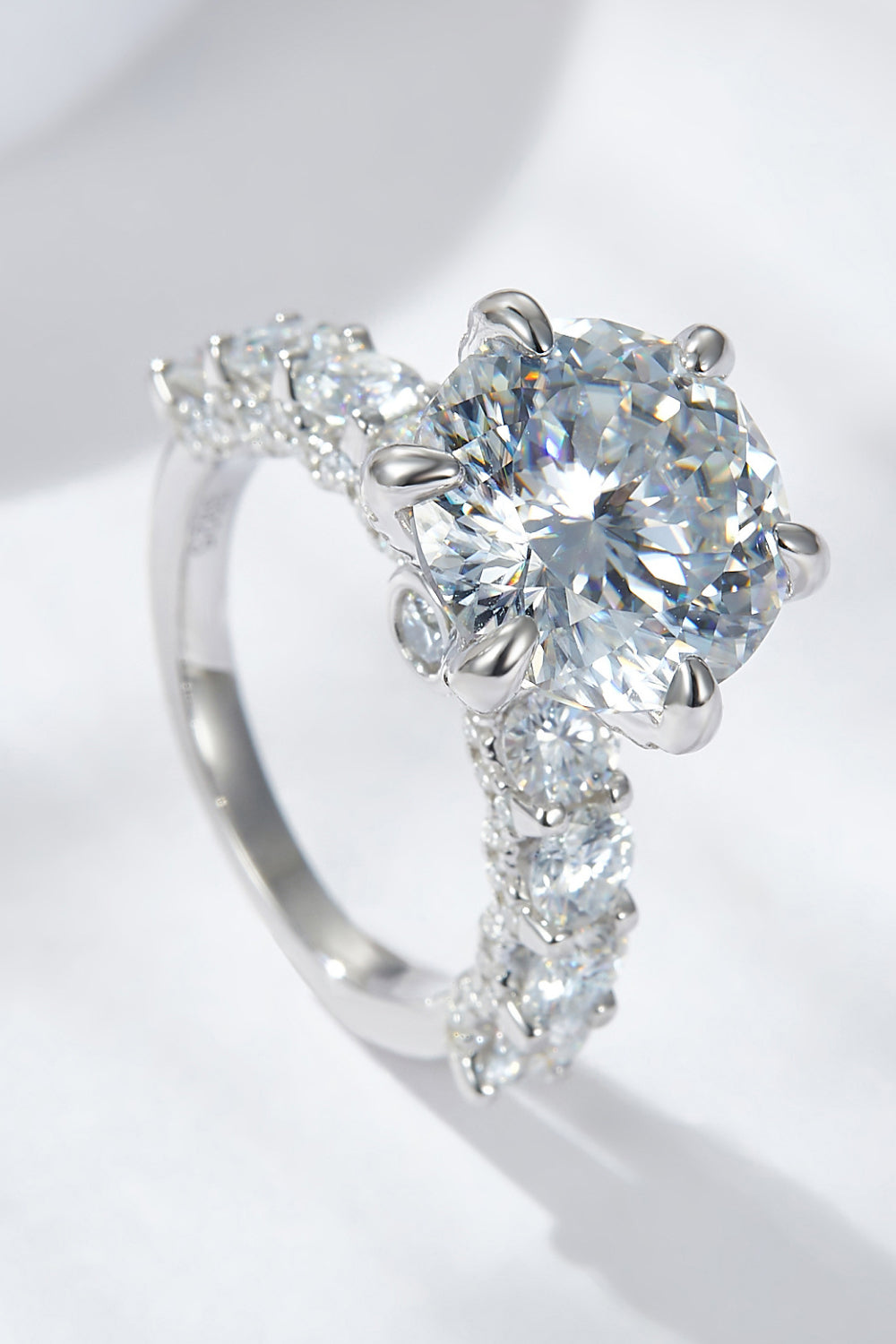 3-Carat Moissanite Platinum-Plated Side Stone Ring