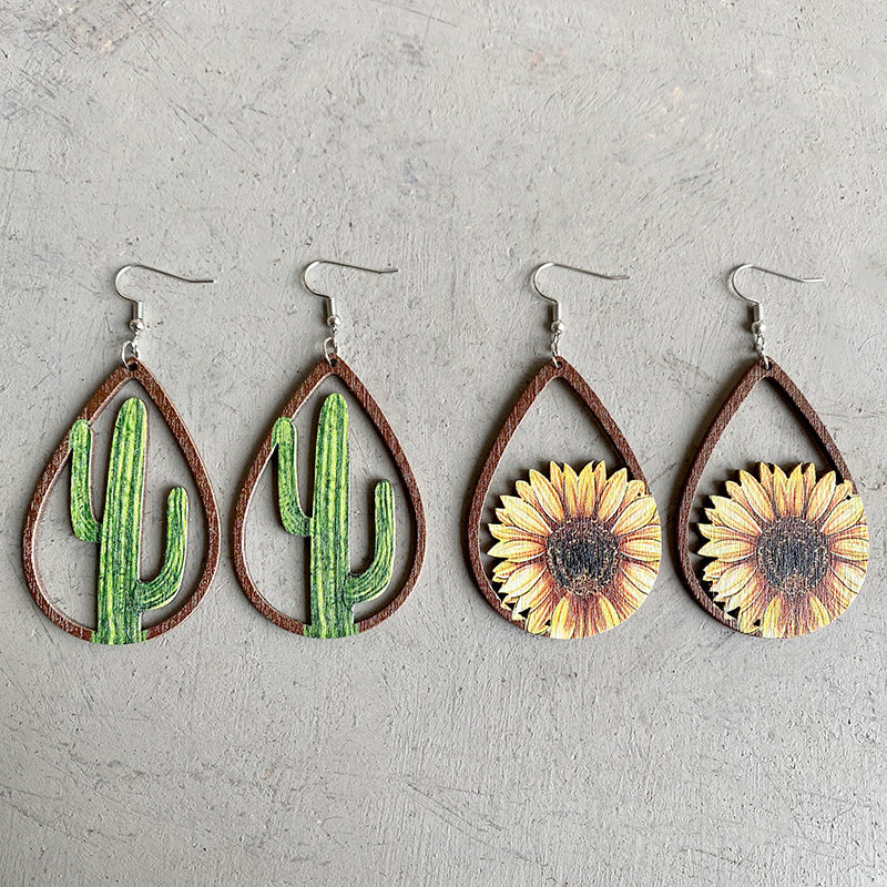 Hollowed Wooden Teardrop Earrings