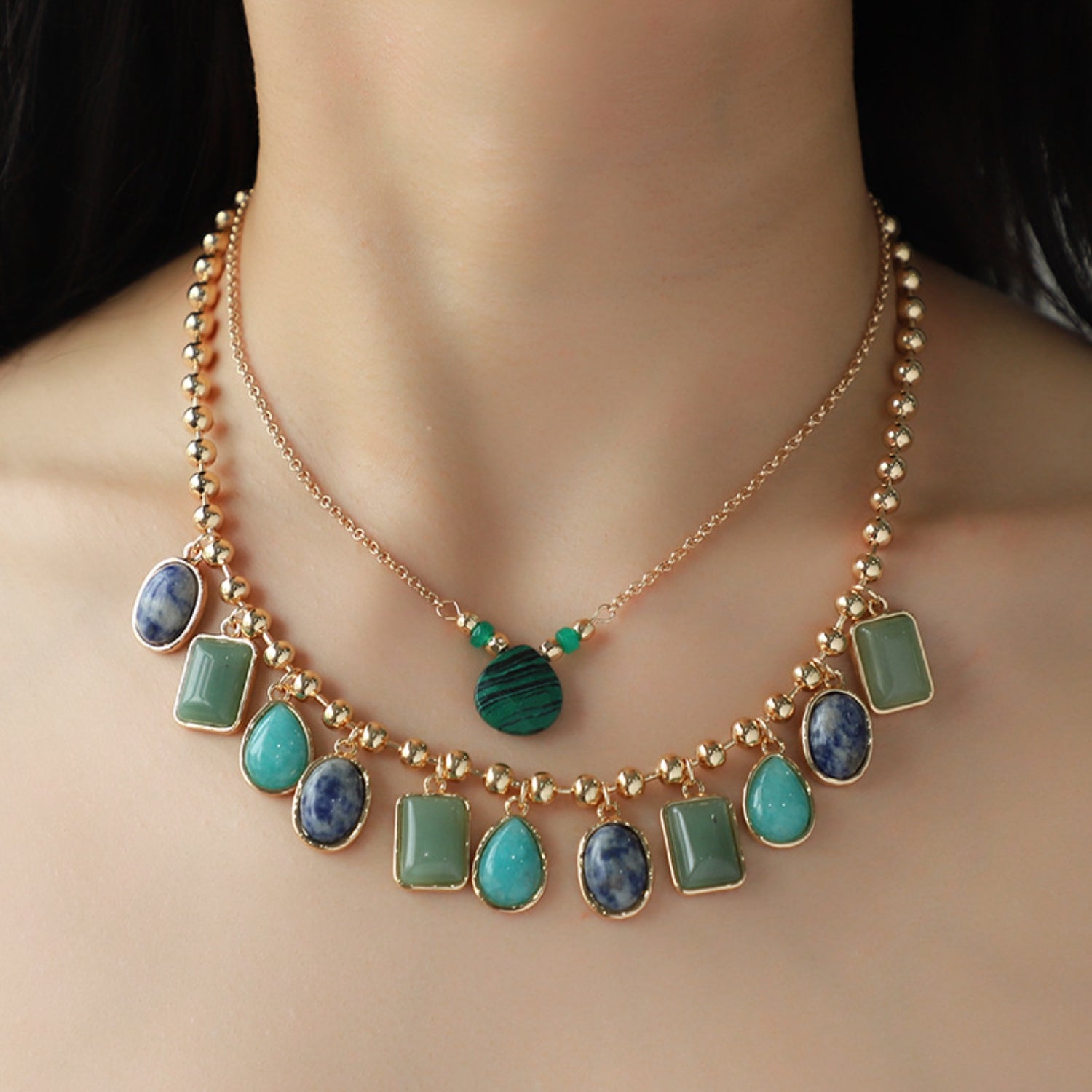 Geometric Alloy Double-Layered Necklace