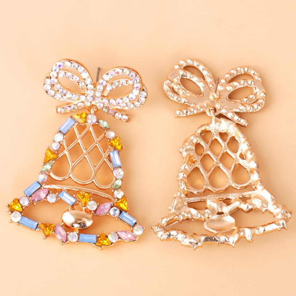 Rhinestone Alloy Christmas Bell Earrings