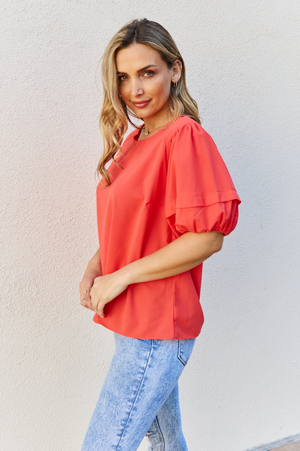 Petal Dew Sweet Innocence Full Size Puff Short Sleeve Top In Tomato