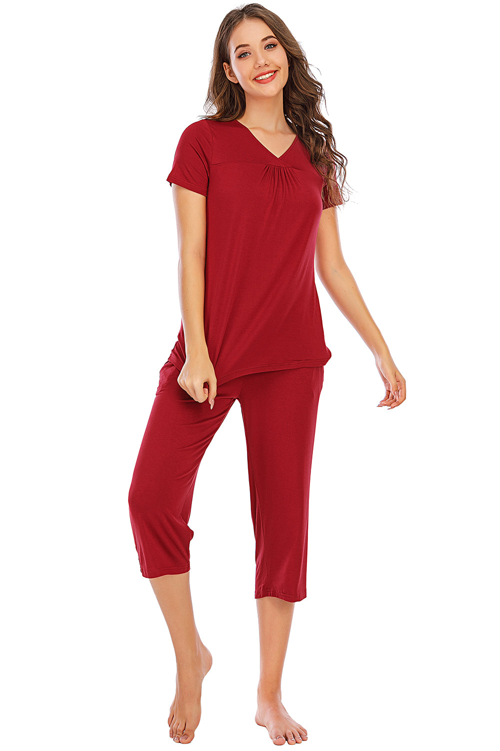 V-Neck Short Sleeve Top and Pants Lounge Set