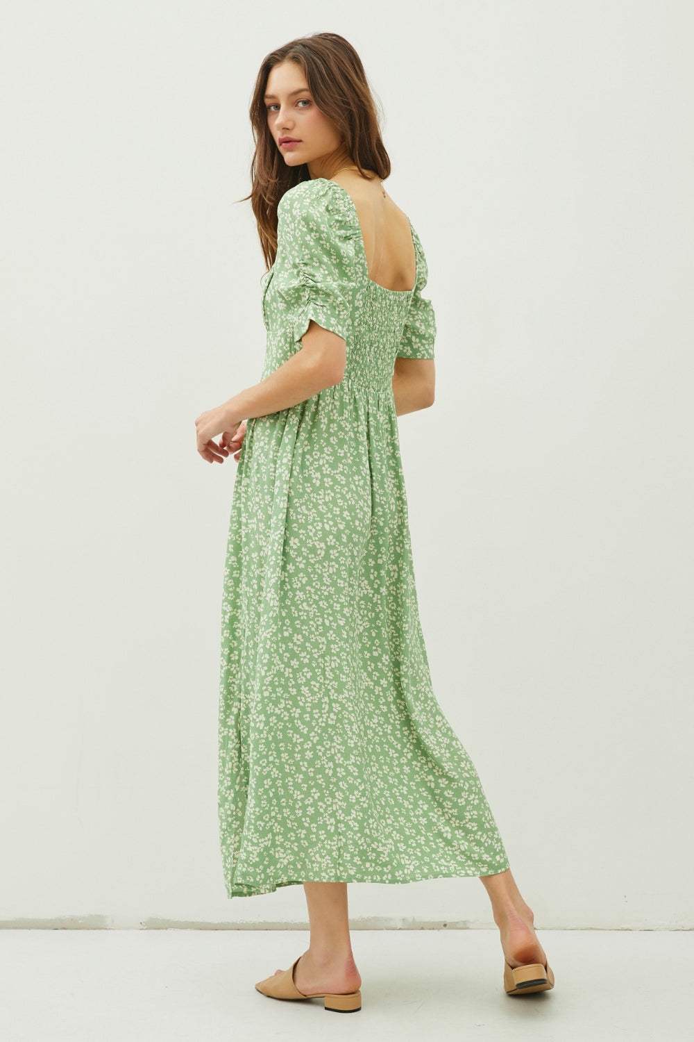 Be Cool Floral Smocked Back Slit Dress