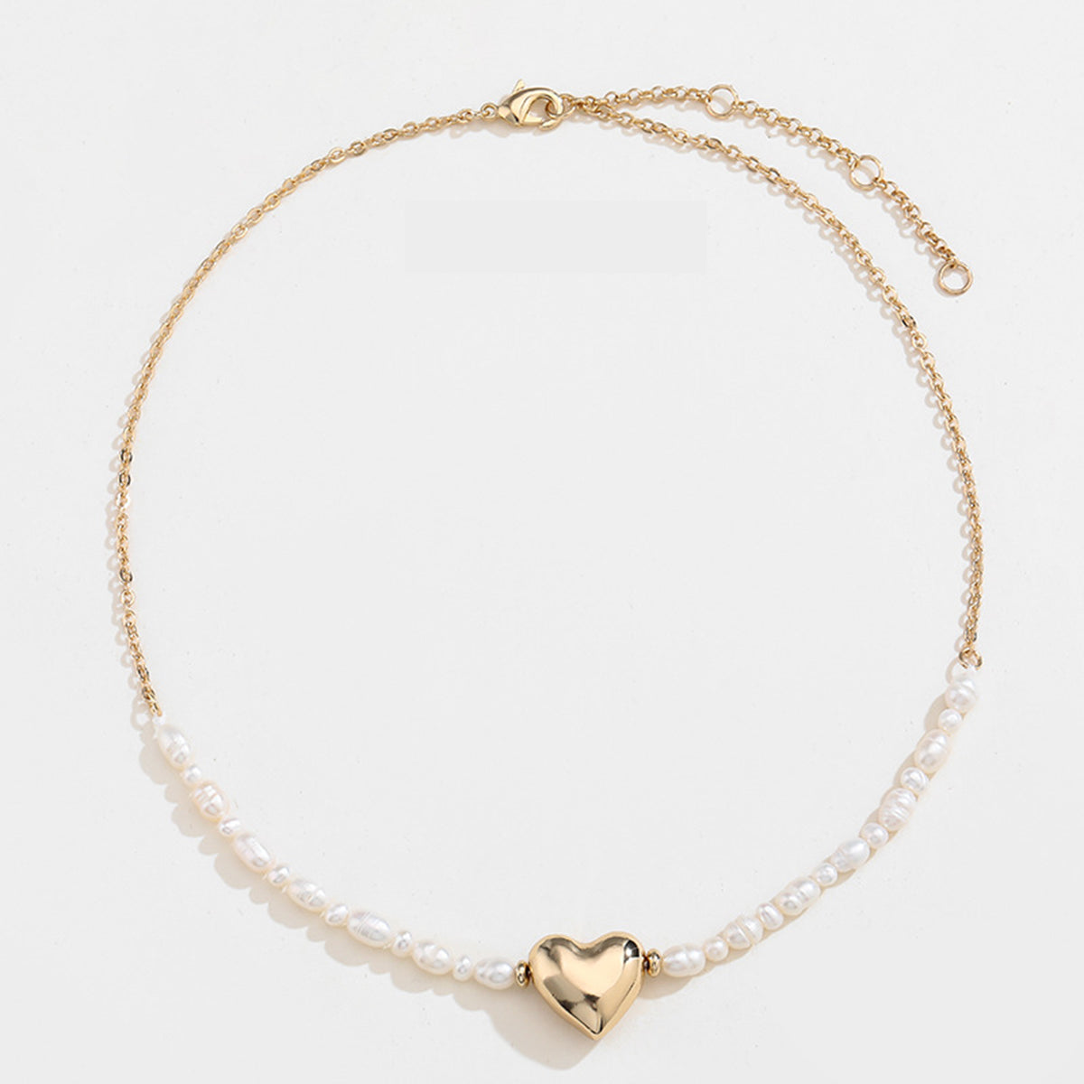 Gold-plated Pearl Chain Heart Pendant Necklace